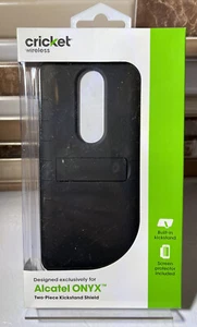 ALCATEL ONYX  Two-Piece  Kickstand Shield Cricket Phone Case Black - Picture 1 of 2