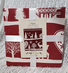 Stof France Stag Motif Fabric Napkins Laura Lancelle  Set Of 4 Burgandy & White - Picture 1 of 3