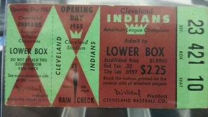 1955 CLEVELAND INDIANS VS WHITE SOX Eröffnungstage Ticket Stub Kiner & Smith HR - Bild 1 von 2