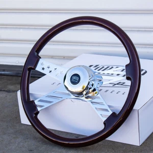 18" Wood Steering Wheel Chrome 4 Spoke Freightliner, Kenworth, Peterbilt, Volvo - Picture 1 of 7