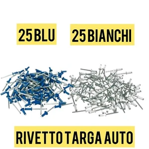 50 RIVETTI RIVETTO TARGA EUROPEA AUTO MOTO SCOOTER 4,8 X 12 25 BLU 25 BIANCHI  - Foto 1 di 1