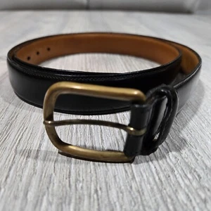 Men's Trafalgar Cordoba Black Leather Belt Brass Buckle - Sz 34 - Picture 1 of 16