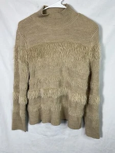 Calvin Klein Tan Eyelash Stripe Mock Neck Sweater Size M Beautiful - Picture 1 of 3