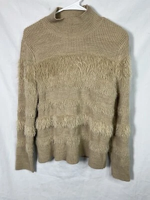 Calvin Klein 棕褐色睫毛条纹模拟领毛衣 M 码美丽 — 第 1/3 张图片