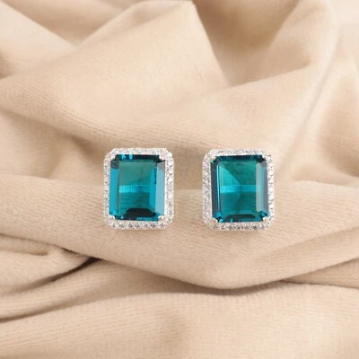 磷灰石宝石 925 纯银首饰锆石耳钉 0.57 英寸礼品 — 第 1/4 张图片