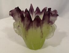 Daum France Crystal Iris Vase Green Purple Pate De Verre Signed 5.1