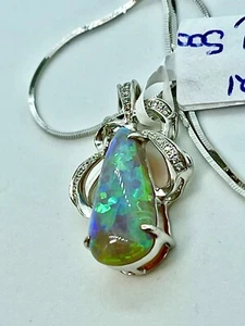 PRECIOUS SEMI TRANSPARENT SOLID BLACK OPAL PENDANT AND DIAMONDS VAL $11,50 - Picture 1 of 8
