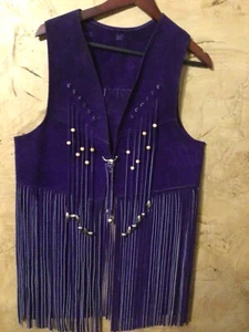 VINTAGE DEEP PURPLE HIPPEE VEST M-L 16 inch fringe - Picture 1 of 6