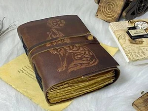 Leather bound journal trible wolf leather printed travel notebook handmade - Picture 1 of 8