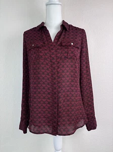 Blusa Top Mujer White House Black Market 4 Rojo Negro Estampado Manga Larga - Imagen 1 de 7