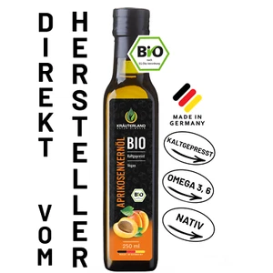 KRÄUTERLAND Bio Aprikosenkernöl 250ml, nativ, täglich mühlenfrisch kaltgepresst - Bild 1 von 8