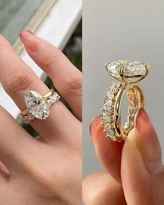 3 Carat Oval Cut Moissanite Ring With Open Shank Wedding Band 10K Gold Ring Set - Image 1 of 4