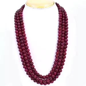805.00 Cts Earth Mined Enhanced Ruby Round Shape Beads Necklace NK 49E34 - Picture 1 of 2