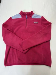 Vineyard Vines M Fleece Mock Neck Women Green 1/4 Zip Pullover Pink Striped - Picture 1 of 5