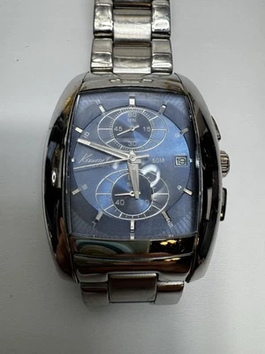 Kenneth Cole New York KC3838 relógio cronógrafo formato barril mostrador azul funcionando - Imagem 1 de 4