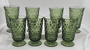 Vtg Indiana Glass Whitehall Avocado Green Cubist Footed Ice Tea Goblets Set Of 8 - Picture 1 of 8