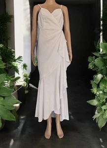 Womens Fiestar White V-Neck  Ruffled Hi-Low Gown Dress Size L - Picture 1 of 8