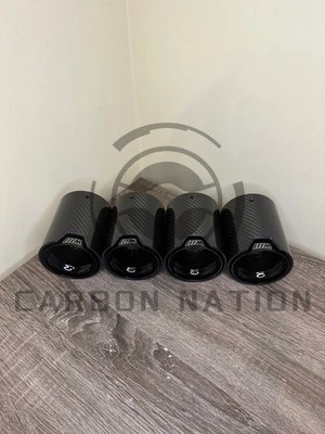 Ponta de escape preta brilhante fibra de carbono 4 peças para BMW M5 F90 - Imagem 1 de 4