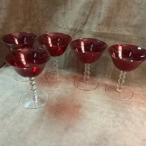 Vintage 1940s imperial glass candlewick pattern ruby sherbet stem lot Of 5 PCs - Picture 1 of 4
