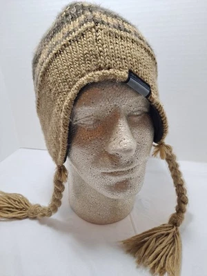 Columbia Brown Knit Ear Flap Beanie Unisex O/S Winter  Braided Tassels Gorpcore - Image 1 of 4