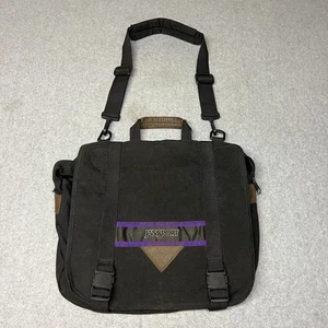 Vintage Jansport Messenger Laptop Bag Black Hiking Leather Trim Made in USA - Picture 1 of 10