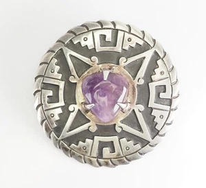 Argento D'Epoca Ametista Rotondo Pin Ciondolo By Porfirio Lugo Artistica - Foto 1 di 3