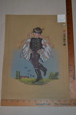 HP handpainted needlepoint canvas, dancing boy in traditional outfit - Image 1 of 4