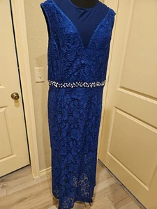 Royalblaues Spitzen Maxikleid Stretchkleid Größe 20 W von Enfocus Woman - Bild 1 von 9