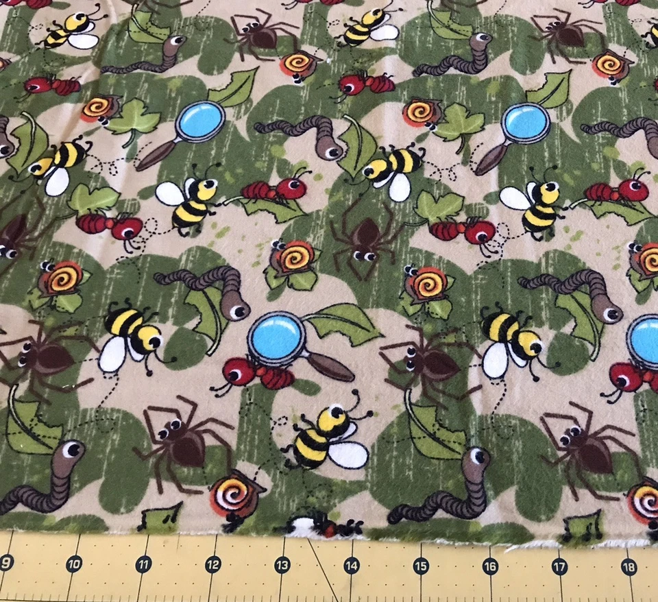 Bugs on Green 30” X 42” Flannel fabric #2363a - Image 1 of 1
