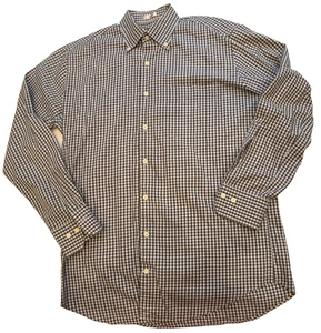 Men's Peter Millar Long Sleeve Button Down shirt, pocket, brown/blue plaid Med - Picture 1 of 6