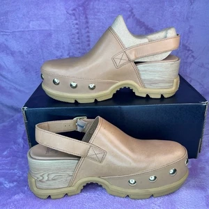 Scarpe Sorel donna taglia US 9,5 zoccoli marroni pelle borchie tacco grosso boho retrò - Foto 1 di 9