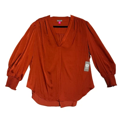 Vince Camuto Women’s 2X Rust Split Neck Raglan Sleeve Blouse Smocked Cuff NWT - Image 1 of 3