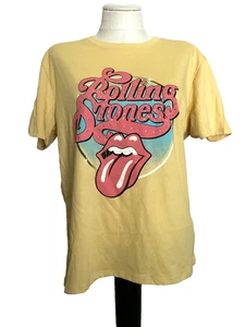 TIME AND TRU YELLOW ROLLING STONES BLING CREW NECK SHORT SLEEVE T-SHIRT SZ L* - Picture 1 of 9