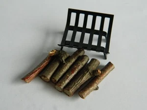 (HP1.30) 1/12th scale DOLLS HOUSE LOOSE LOGS AND METAL HOLDER - CHECK SIZE - Picture 1 of 6