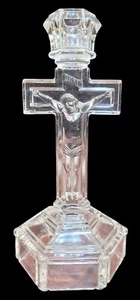 Antique Glass Crucifix Candleholder Altar Candlestick EAPG Religious Jesus INRI - Picture 1 of 5