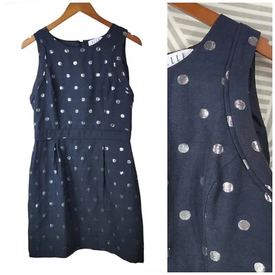 Elle Sheath Dress Size 10 Career cocktail LBD Black Classic Evening Silver dot - Image 1 of 4