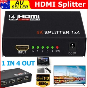 HDMI Splitter Amplifier 1X4 Way Out Duplicator Full HD 1080p 3D V1.4 Foxtel DVD - Picture 1 of 12