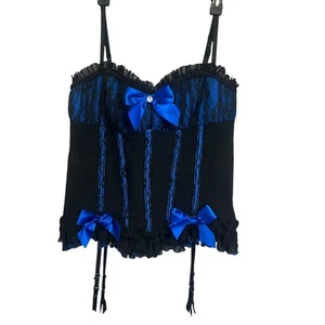Coquette 1X 2X Corset Black & Blue Over Bust Boned Victorian Burlesque Bustier - Picture 1 of 9