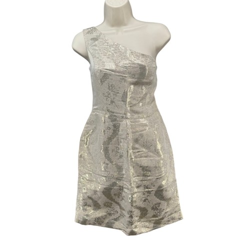 Abito Tory Burch Ardell oro metallizzato una spalla lunghezza ginocchio tubino taglia 8