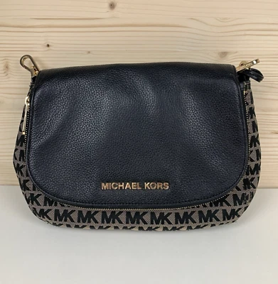 Michael Kors Bandolera Bedford Solapa Alforja Marrón Negro Guijarro Cuero Cartera Foto 1 de 4