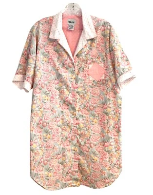 Leslie Fay Intimates дом платье халат Nite рубашка цветочный розовый белый карман размер M - Изображение 1 из 3