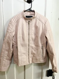 Giacca Faux Leather Vegan Leather Jacket Pink Ladies Size L NWT Full Zip Biker - Picture 1 of 9