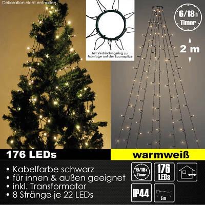 176 LED Lichterkette Christbaum Tannenbaum Weihnachtsbaumkette Timer In-Outdoor - Bild 1 von 4
