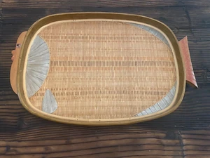Bamboo/Rattan/Wicker Vtg 1950 Zhejjang Fish Moutif Tray Made in ROC - Picture 1 of 5
