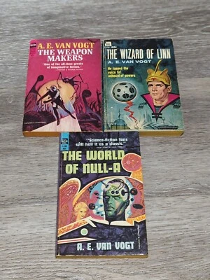 A. E. Van Vogt 3 book lot. Vintage Ace Sci-fi Paperbacks. Weapon Makers, Null-A - Image 1 of 3