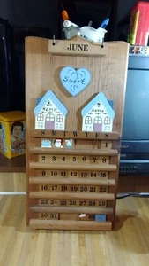 Folk Art Wooden Perpetual Wall Calendar,'90,Wanda,Sweet Home,21 1/2 x 11! - Picture 1 of 12