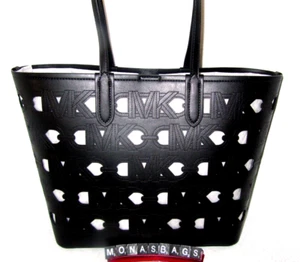 Michael Kors Eliza NS schwarz Leder offene große Beuteltasche Tasche MK Initialen neu mit Etikett $ 298 - Bild 1 von 11