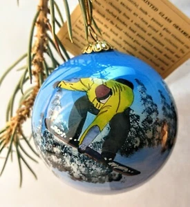 New Hand Painted Glass Christmas Ornament Snowboarding Colorado Vail Aspen - Picture 1 of 2