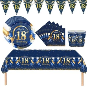 Blau Happy 18. Geburtstag Tischdecke Tassen Banner Helium Ballon Party Deko - Bild 1 von 23