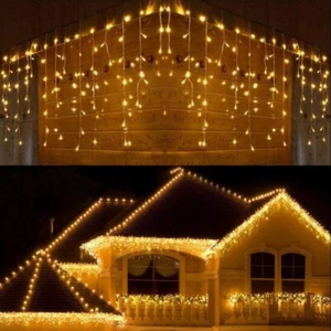 AC 110V 96 LED Curtain Fairy String Party Lights Xmas Waterproof Christmas Decor - Picture 1 of 15